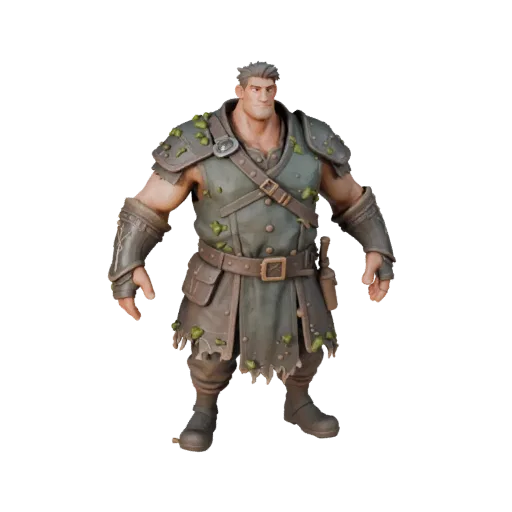 Personagem 3D Mercador NPC de Assalto Fantasia, vista do viewport do motor, ativo pronto para animação com pose em pé e pbr