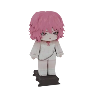 3D model of a cute anime girl with pink hair and a white outfit, standing on a dark base.