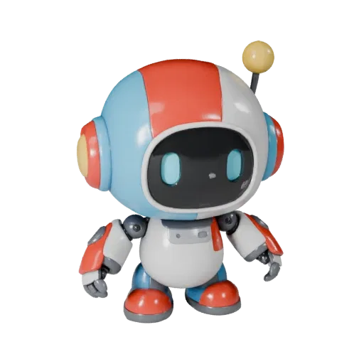 Roboter Tier Maskottchen Produkt-Rendering 3D-Modell-Vorschau, die Pose, Dreiviertelansicht, Ausdruck und glatte Spieloberflä