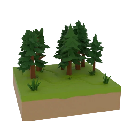 Temperate Forest Biome Printable 3D model, isometric tabletop STL render, showing terrain layers, terrain detail.