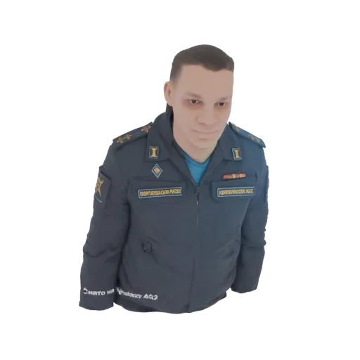 3D model of a man wearing a Russian Ministry of Emergency Situations uniform, showing jacket details and insignia.