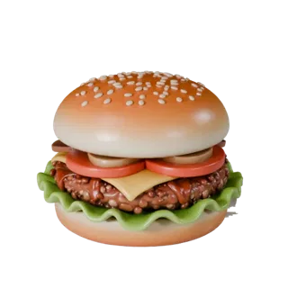 Modèle 3D haute poly de repas gourmet de burger, rendu studio en gros plan, montrant les sauces, composition de l'assiette.