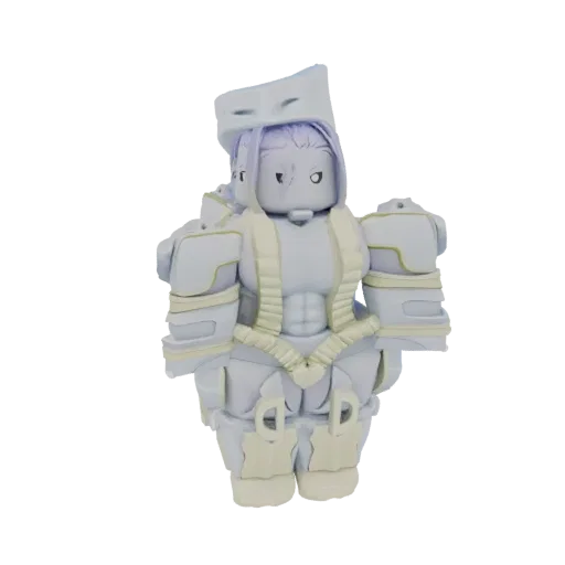 Modello 3D di un personaggio Guerriero Bianco con armatura dettagliata e accenti dorati, in posa neutra.