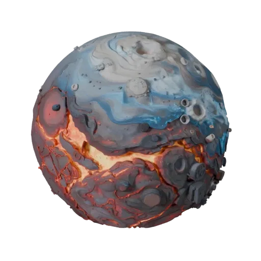 Lava Planet High Poly 3D model, close-up studio render, showing rock, spherical body scale.