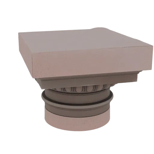 Modello 3D di un capitello classico con intricata modanatura a ovoli e dardi e volute, renderizzato con texture di pietra.