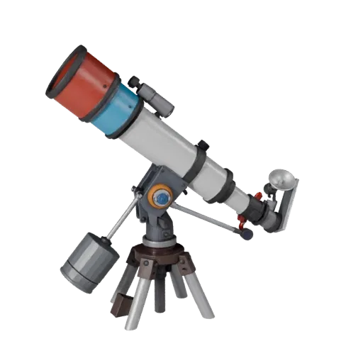 Portable Telescope Stylized 3D model, stylized isometric render, showing metal tubes, optical alignment.