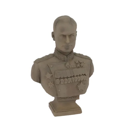 3D model render of a Soviet Marshal bust wearing a uniform adorned with many medals.