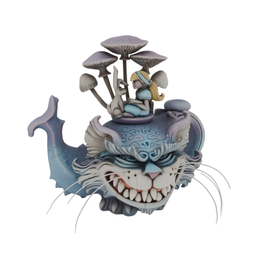 Cheshire Cat Teapot with Alice and Rabbit