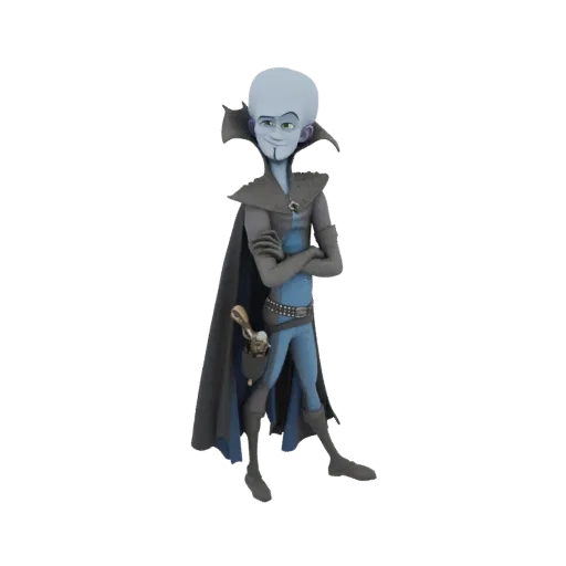 3D model of the animated character Megamind, standing with arms crossed and a confident expression.