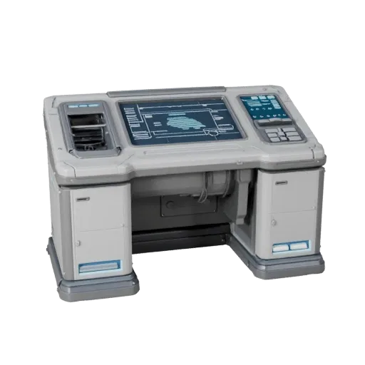 Research Lab Console Realistic 3D model, three-quarter studio render, showing clean metal, bench-top devices.