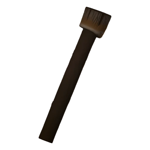 3D model of a rustic wooden torch with a burnt top, rendered against a black background.