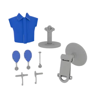 Gem Set Hemdknopf szenenfertiges 3D-Modell, Nahaufnahme-Hero-Shot, zeigt Manschettenknopf-Silhouette und Oberflächenkontrast.