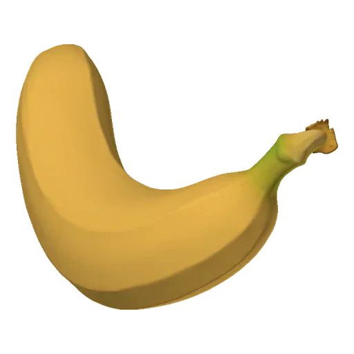 A realistic 3D model of a single, ripe yellow banana with a green stem, isolated on a white background.