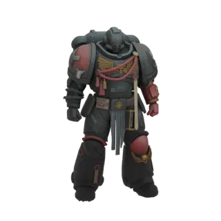 Modelo 3D de un Capitán Marine Espacial de Warhammer 40,000 con armadura de poder oscura con detalles rojos y dorados, de pie
