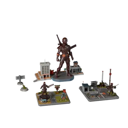 Urban Miniature Scene stylized 3D model preview showing layered parts, three-quarter game view, depth and display scale