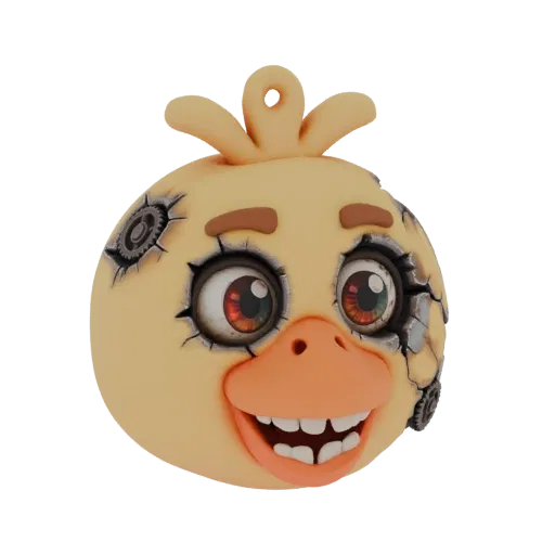 3D model of a steampunk chick animatronic head with visible gears and cracked details