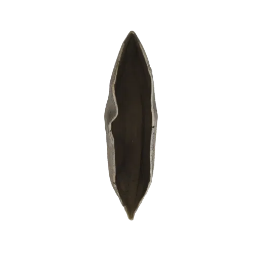 3D model of an ancient, weathered spearhead with a sharp point and socket for a handle.