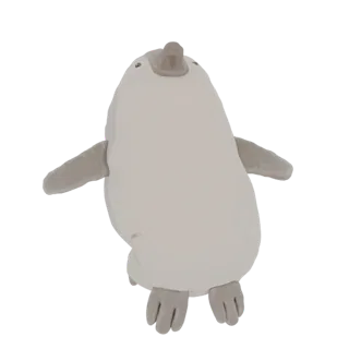3D model of a cute, light-colored penguin plush toy with outstretched wings, viewed from a slightly elevated angle.