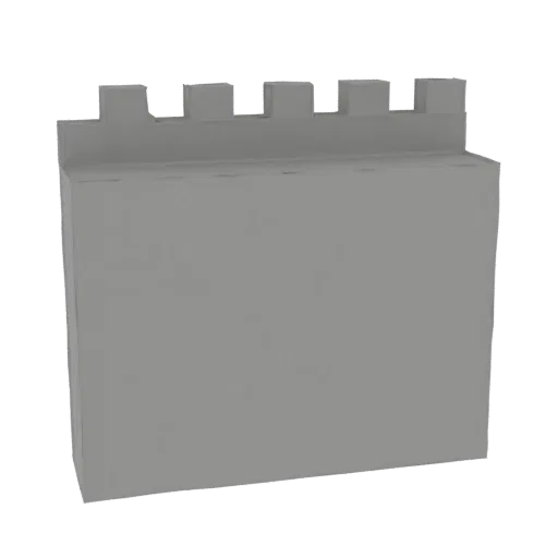 A 3D render of a grey castle wall section with crenellations, presented against a black background.