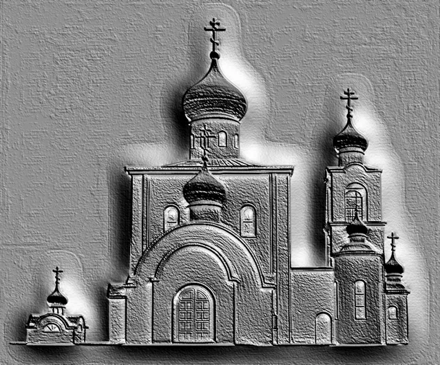 Modèle 3D d'église orthodoxe style bas-relief avec texture gravure