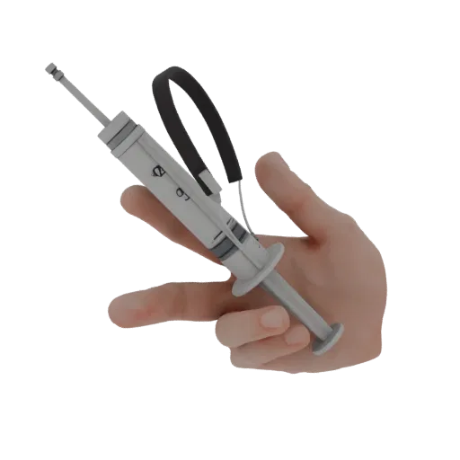 Surgical Style Syringe Model Realistic 3D model, three-quarter studio render, showing stainless steel, form detail.