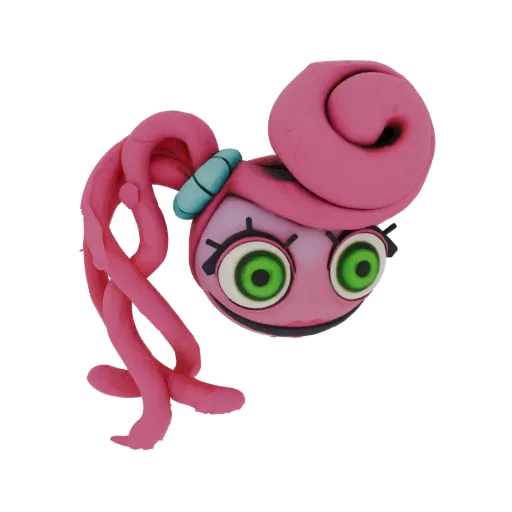 3D model of Mommy Long Legs character with pink clay texture, large green eyes, and long limbs.