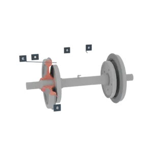 3D-Modell einer Differentialgetriebe-Baugruppe mit sichtbaren Zahnrädern und Wellen, gerendert vor schwarzem Hintergrund.