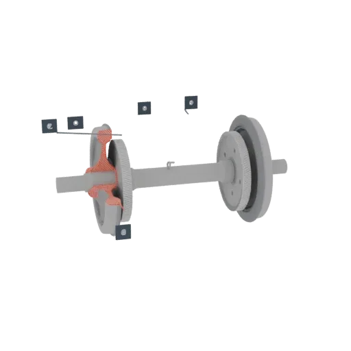 3D model of a differential gear assembly with visible gears and shafts, rendered against a black background.