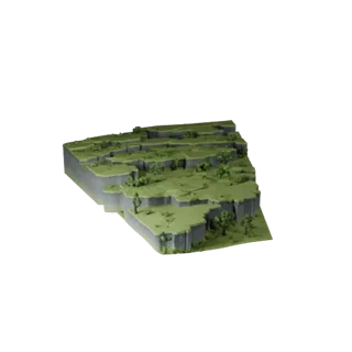 Enchanted Glade Biome Stylized 3D model, stylized isometric environment render, showing terrain layers, terrain detail.