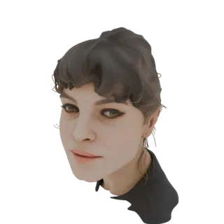 3D-Modell-Rendering einer eleganten Frau mit dunklem, gestyltem Haar und Perlenohrringen, die leicht zur Seite blickt.