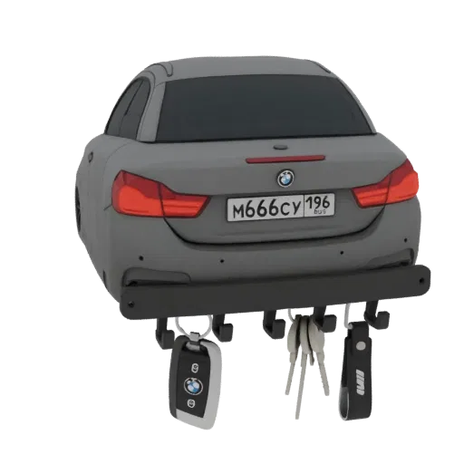 3D-Modell des Hecks eines BMW 4er Cabriolets, das als Schlüsselhalter mit Haken an der Stoßstange fungiert.
