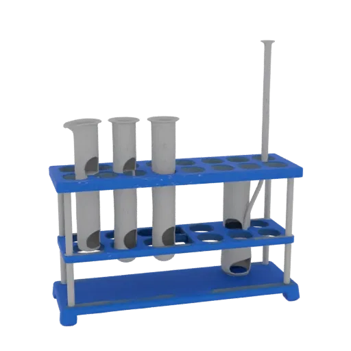 Chemistry Test Tube Rack Printable 3D model, isometric STL render, showing glass, recognizable lab forms.