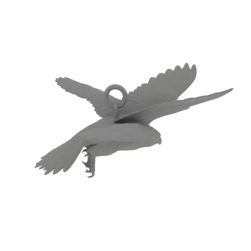 Modèle 3D d'un aigle gris en vol, ailes déployées, avec une boucle pour pendentif.