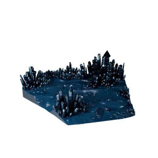 Fantasy Crystal Forest Biome 3D model, close-up cinematic environment render, showing terrain layers, terrain detail.