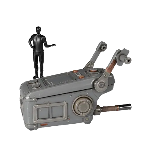 Sci Fi Control Lever Realistic 3D model, three-quarter studio render, showing metal hinges, form detail.