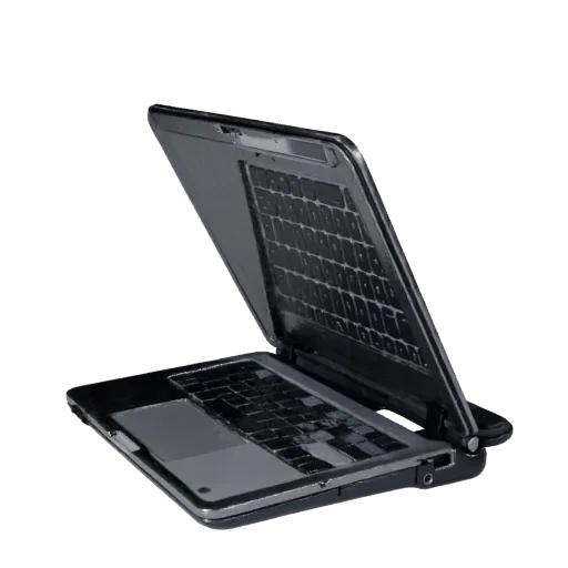 Business Convertible Notebook Modular 3D model, isometric modular kit view, showing brushed metal, open lid angle.