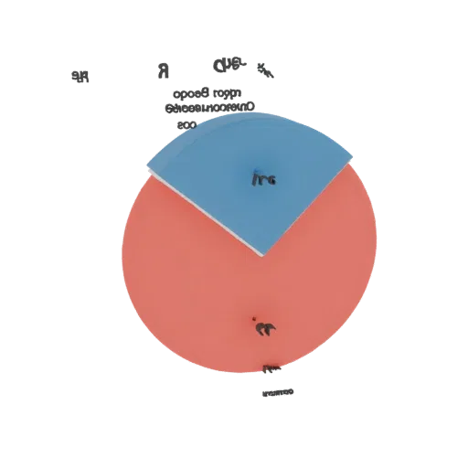 A 3D render of a pie chart with a blue segment and a coral segment, each featuring a small icon.