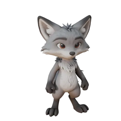 Cartoon Gray Fox 3D Model - Stylized Asset for Animation | PBR