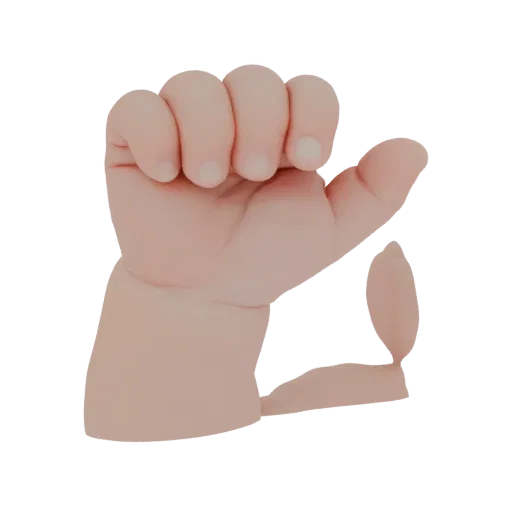 3D model of baby hand with thumb out and other fingers curled into a fist