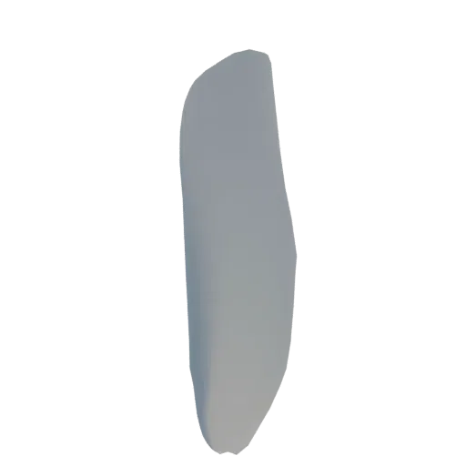 Una renderización 3D de una forma curva abstracta gris claro y suave sobre un fondo blanco.