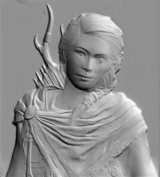 3D model of antique-style huntress bas-relief with bow and arrows