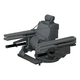 3D model of a modern anti-aircraft missile system with multiple missile launchers and a sensor turret, set against a neutral,