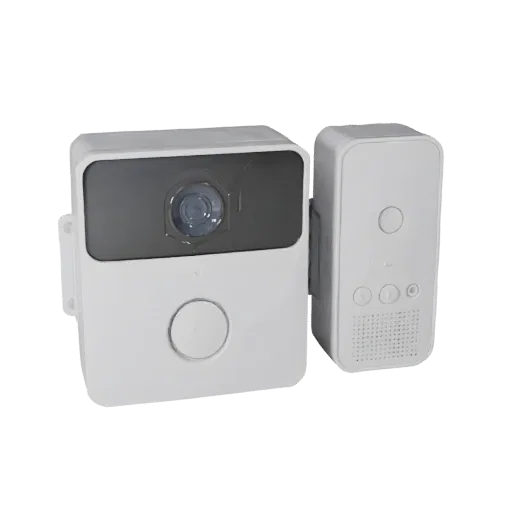 Security Video Doorbell Product Viz 3D model, three-quarter studio product render, showing white plastic, form detail.