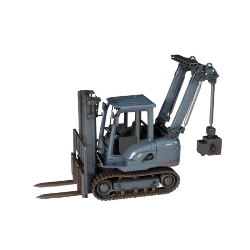 Mining Forklift Realistic 3D model, three-quarter studio render, showing painted steel, large mechanical silhouettes.