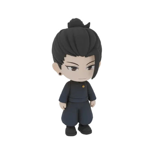 3D model of Suguru Geto from Jujutsu Kaisen in a chibi style, wearing his dark uniform and distinctive hairstyle.