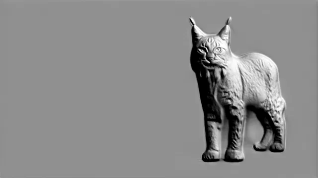 Modèle 3D de bas-relief de lynx style naturaliste, debout sur fond gris