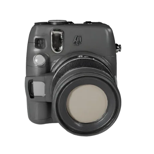 Cinema Instant Camera Product Viz 3D model, three-quarter studio product render, showing textured grips, lens barrels.