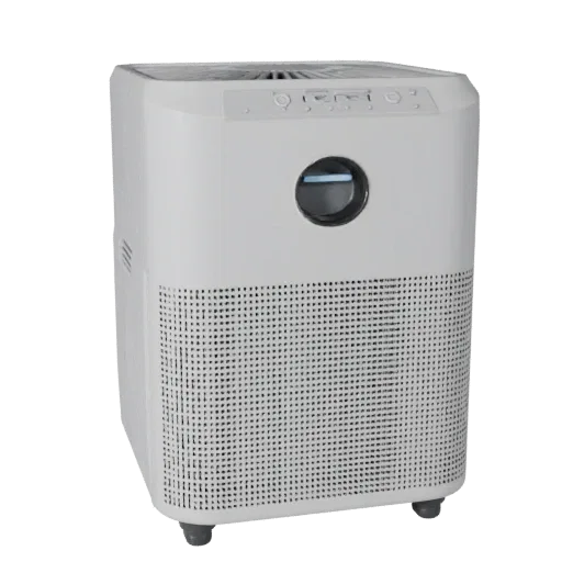 Compact Air Purifier High Poly 3D model, home interior, close-up studio render, plastic detail.