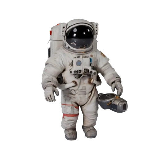 Astronaut Suit Realistic 3D model, three-quarter studio render, showing emissive strips, strong prop silhouette.