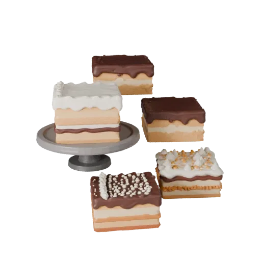 Bakery Layer Cake Product Viz 3D model, three-quarter studio product render, showing cream, sweet food silhouette.